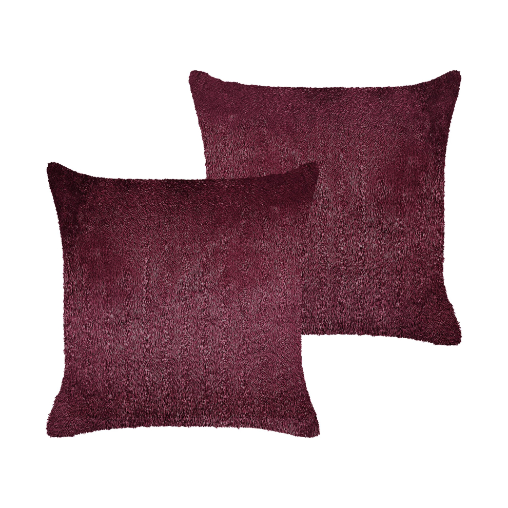 Set of 2 Faux Fur Cushions 45 x 45 cm Burgundy PILEA