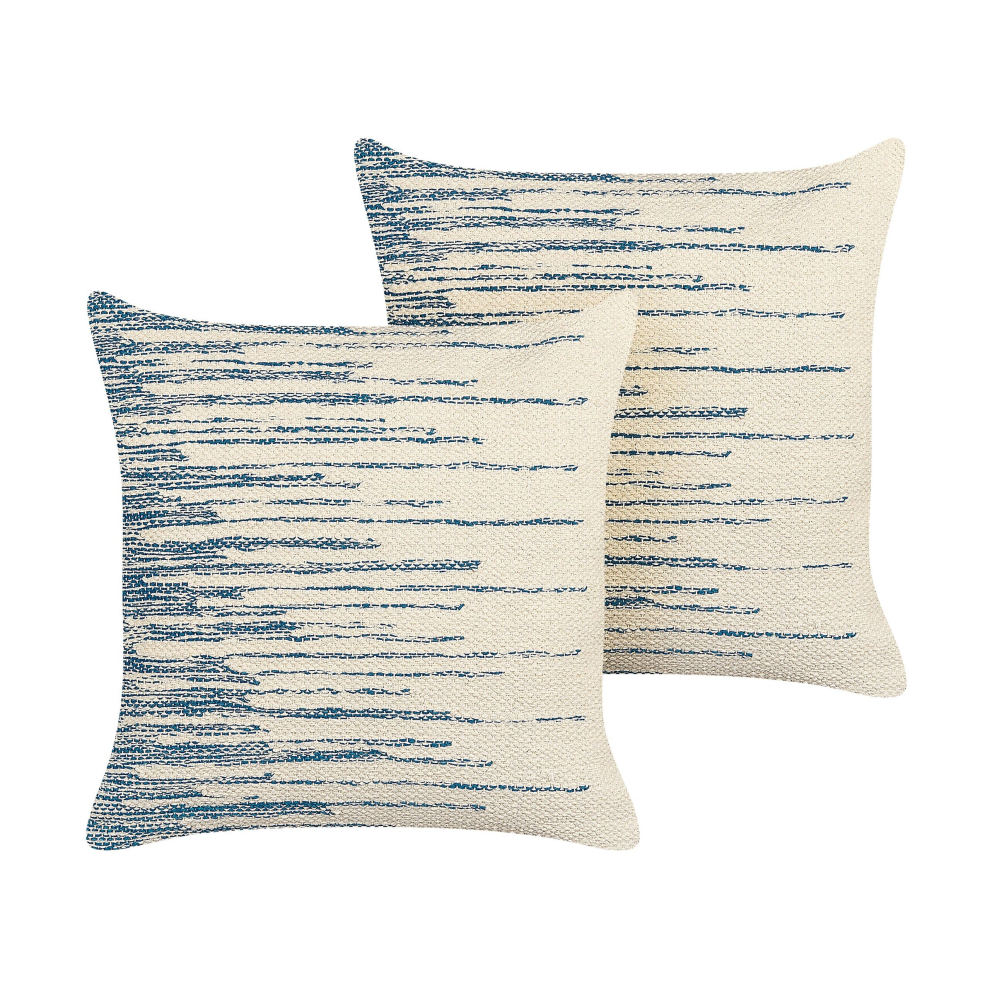 Set of 2 Cotton Cushions 45 x 45 cm Beige and Blue RIVINA