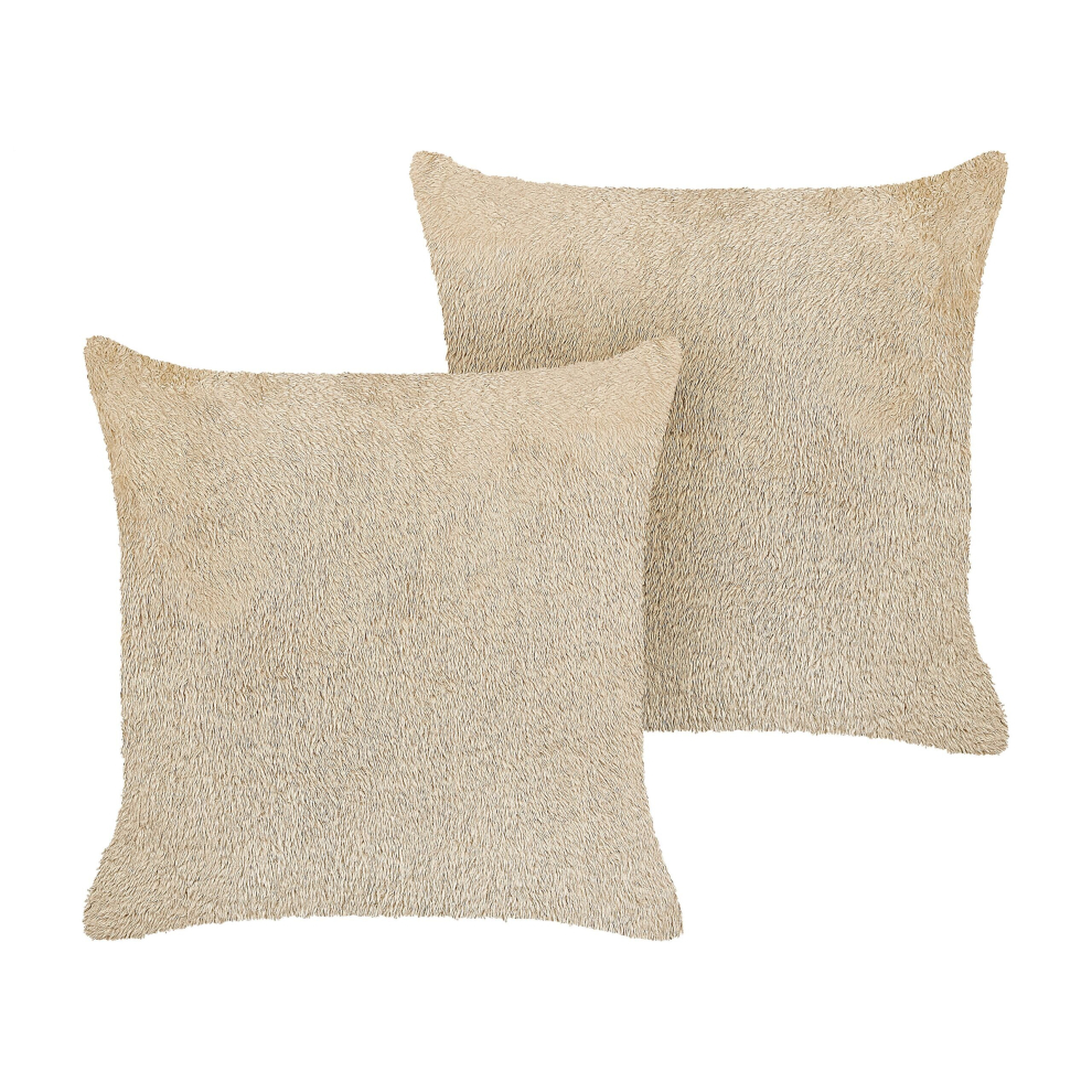Set of 2 Faux Fur Cushions 45 x 45 cm Beige PILEA