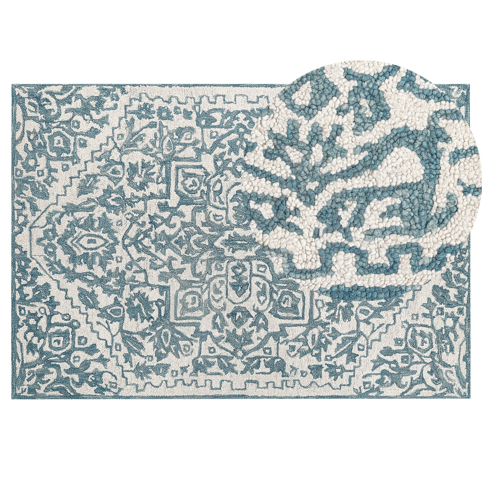 Wool Area Rug 140 x 200 cm White and Blue AHMETLI