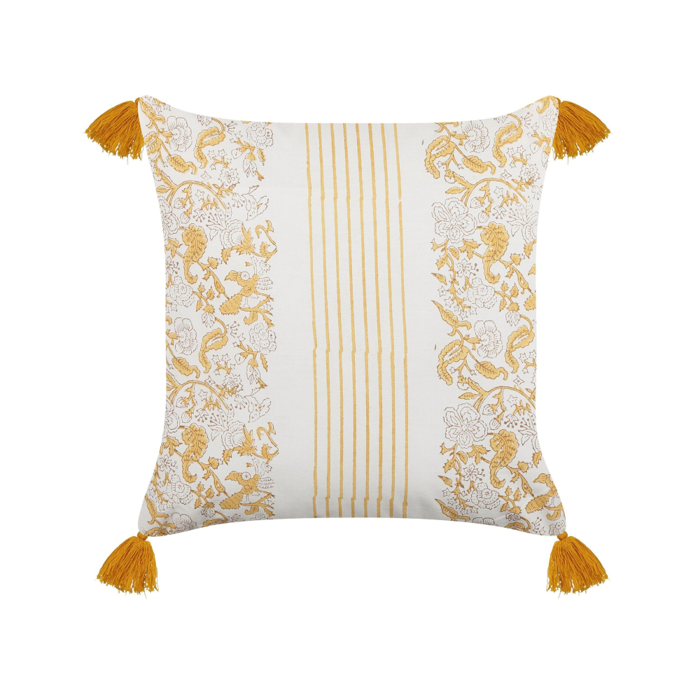 Cotton Cushion Flower Pattern 45x45 cm Yellow and White BILOBA