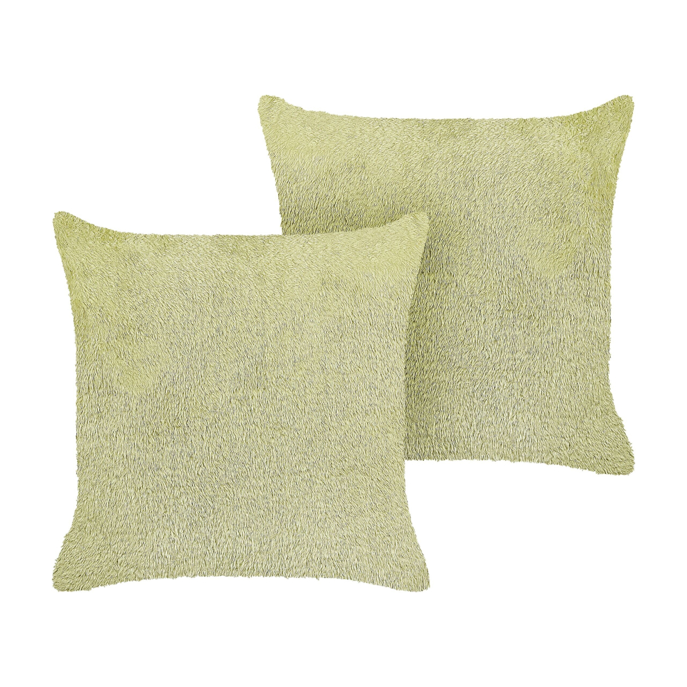 Set of 2 Faux Fur Cushions 45 x 45 cm Green PILEA