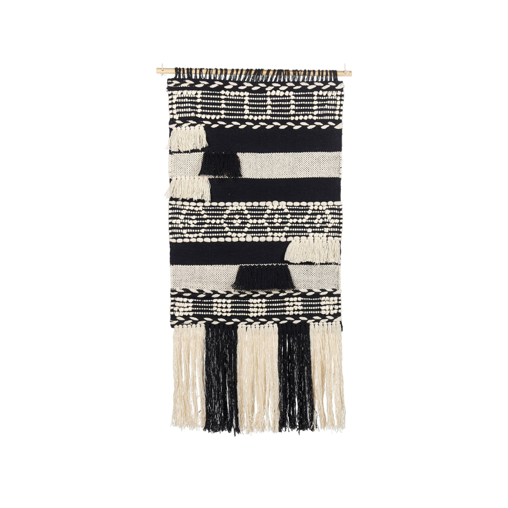 Cotton Wall Hanging with Tassels Beige and Black MURIDKE