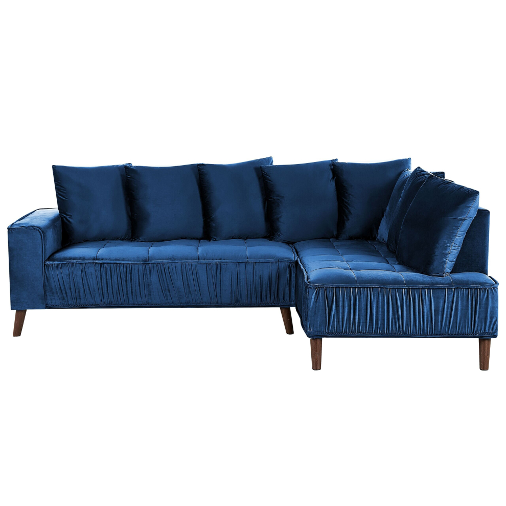 Left Hand Velvet Corner Sofa Blue GRENA