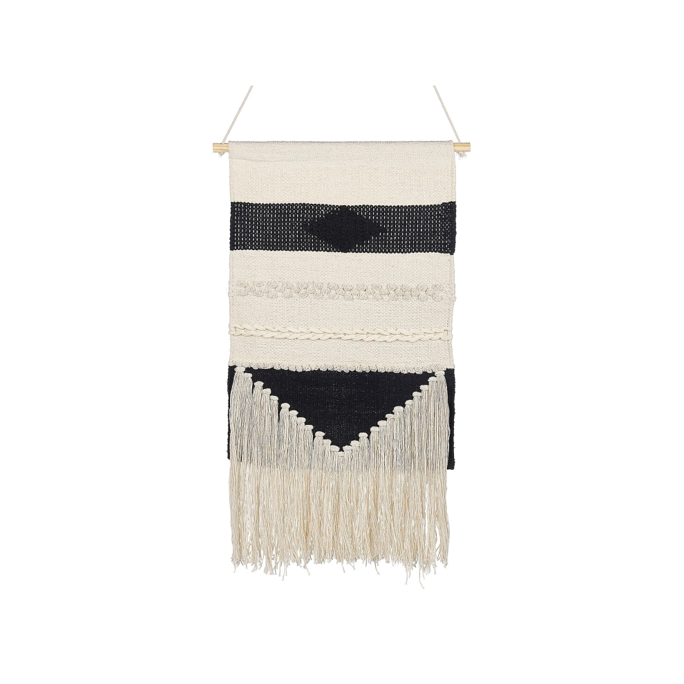 Cotton Wall Hanging with Tassels Beige and Black DASKA