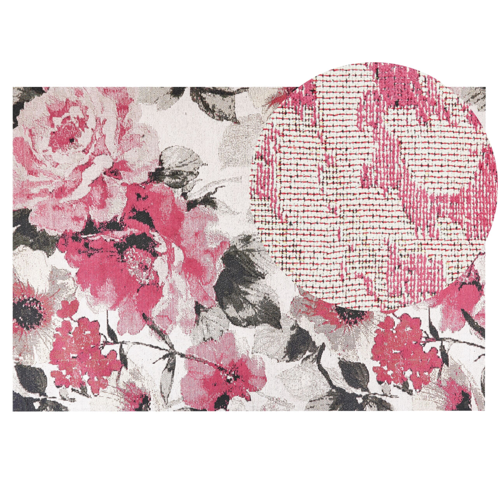 Cotton Area Rug Floral Motif 140 x 200 cm Pink EJAZ