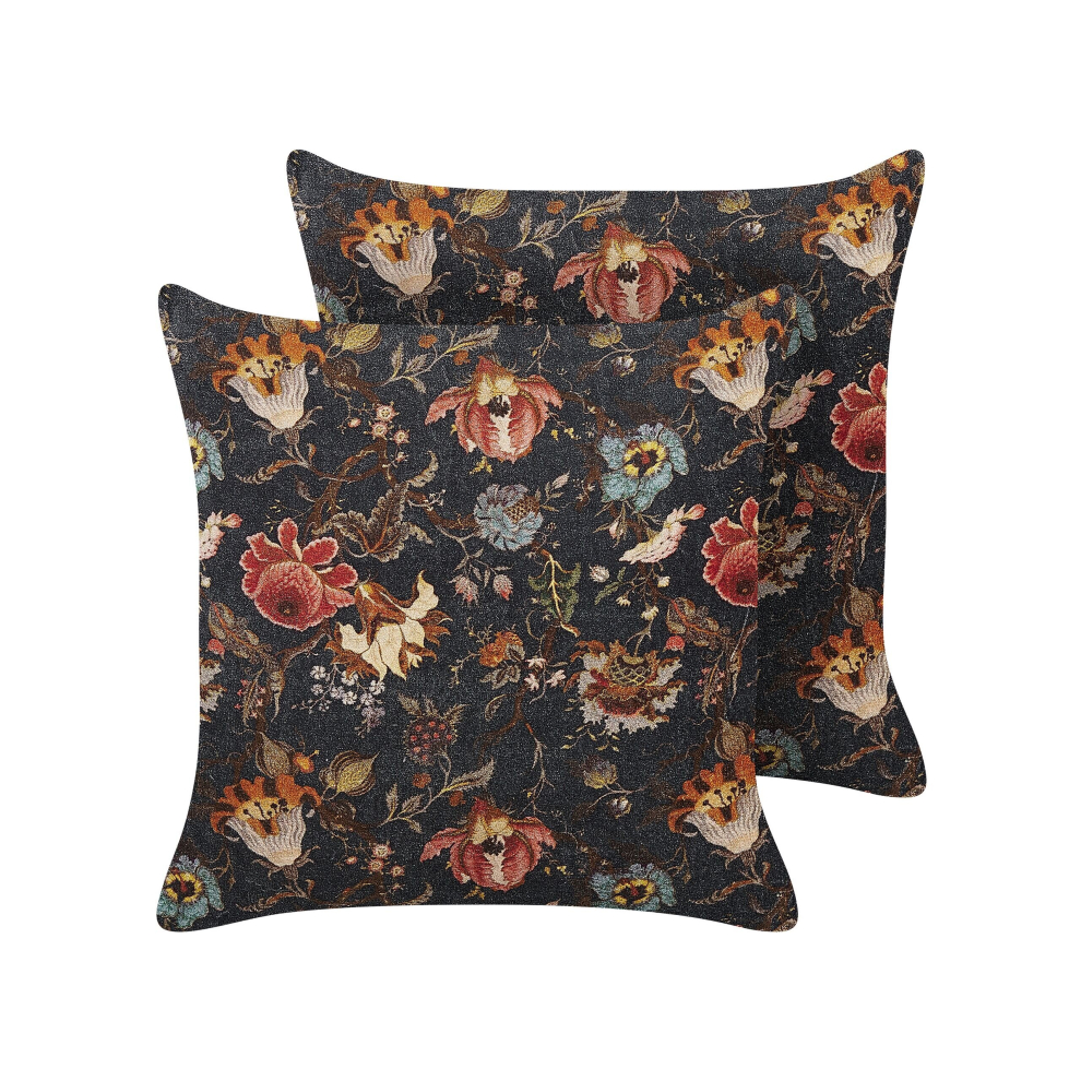 Set of 2 Velvet Cushions with Flower Pattern 45 x 45 cm Multicolour RAMONDA