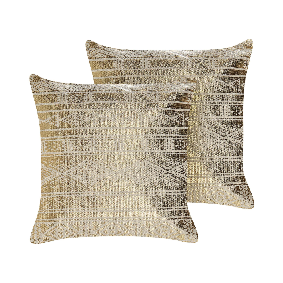 Set of 2 Cotton Cushions Geometric Pattern 50 x 50 cm Gold OUJDA