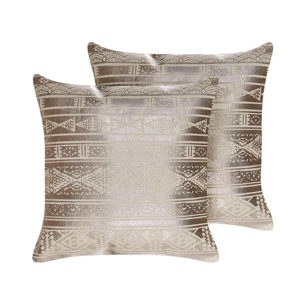 Set of 2 Cotton Cushions Geometric Pattern 50 x 50 cm Rose Gold OUJDA