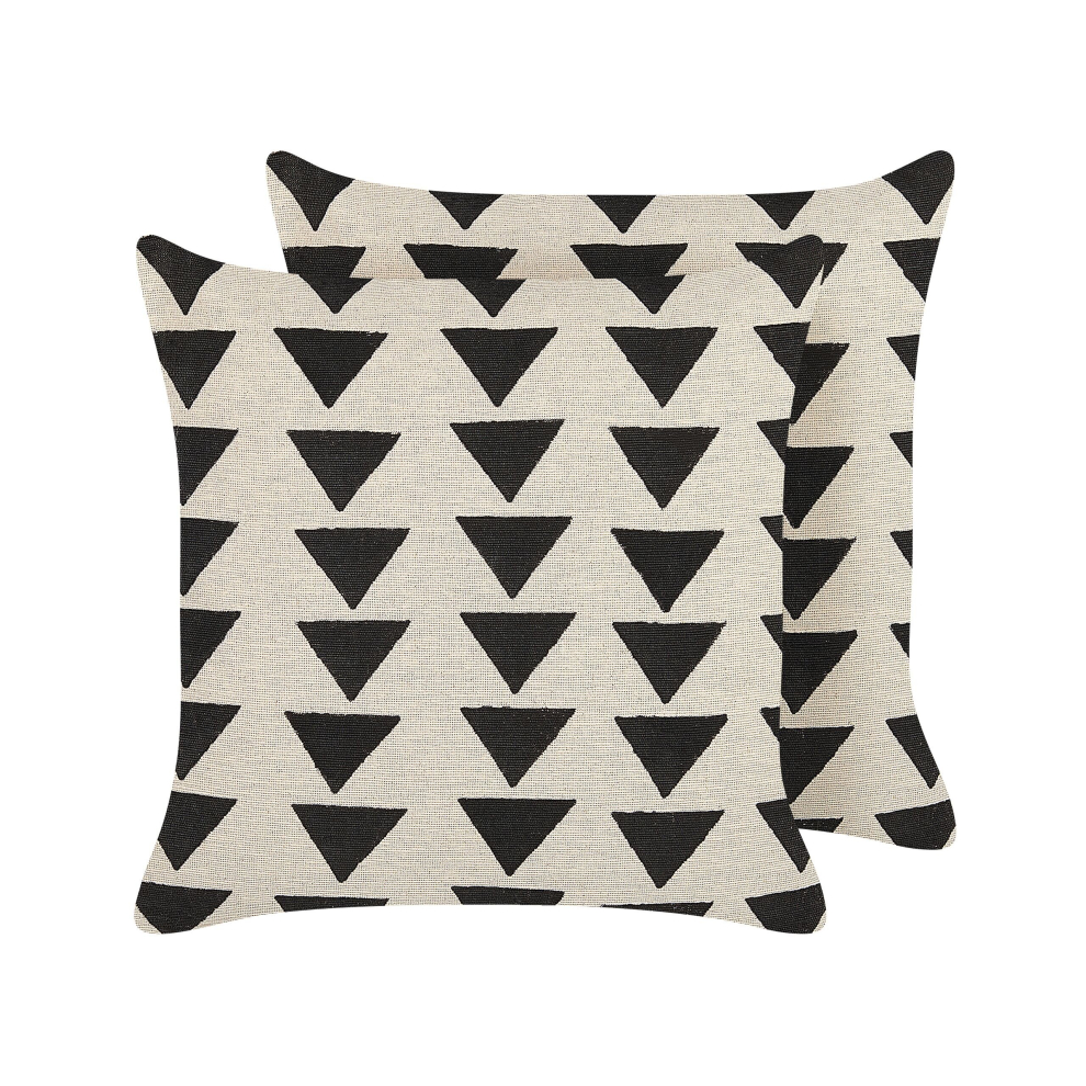 Set of 2 Cotton Cushions Triangle Pattern 45 x 45 cm Beige and Black CERCIS