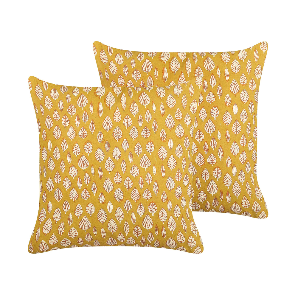 Set of 2 Cotton Cushions Leaf Pattern 45 x 45 cm Yellow GINNALA