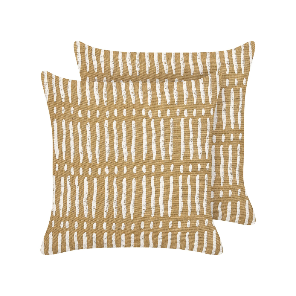 Set of 2 Cotton Cushions Striped 45 x 45 cm Beige and White SALIX