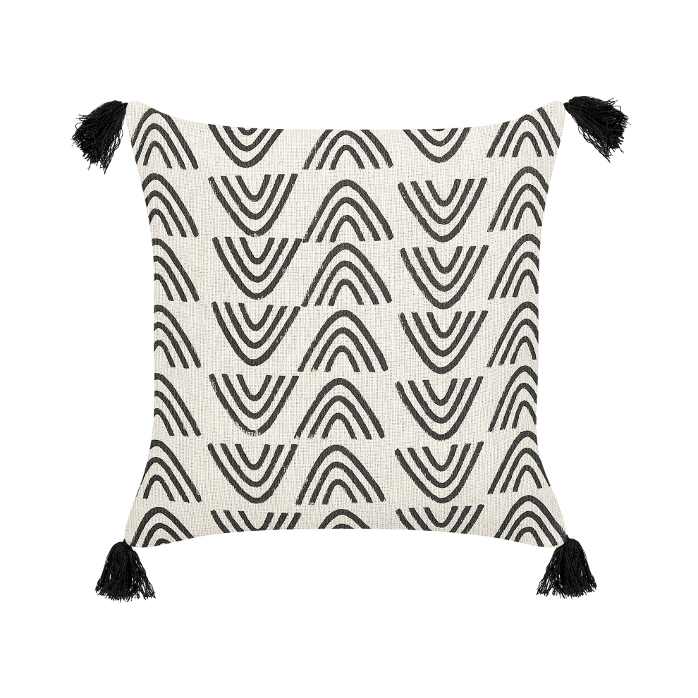 Cotton Cushion Geometric Pattern with Tassels 45 x 45 cm White and Black MAYS