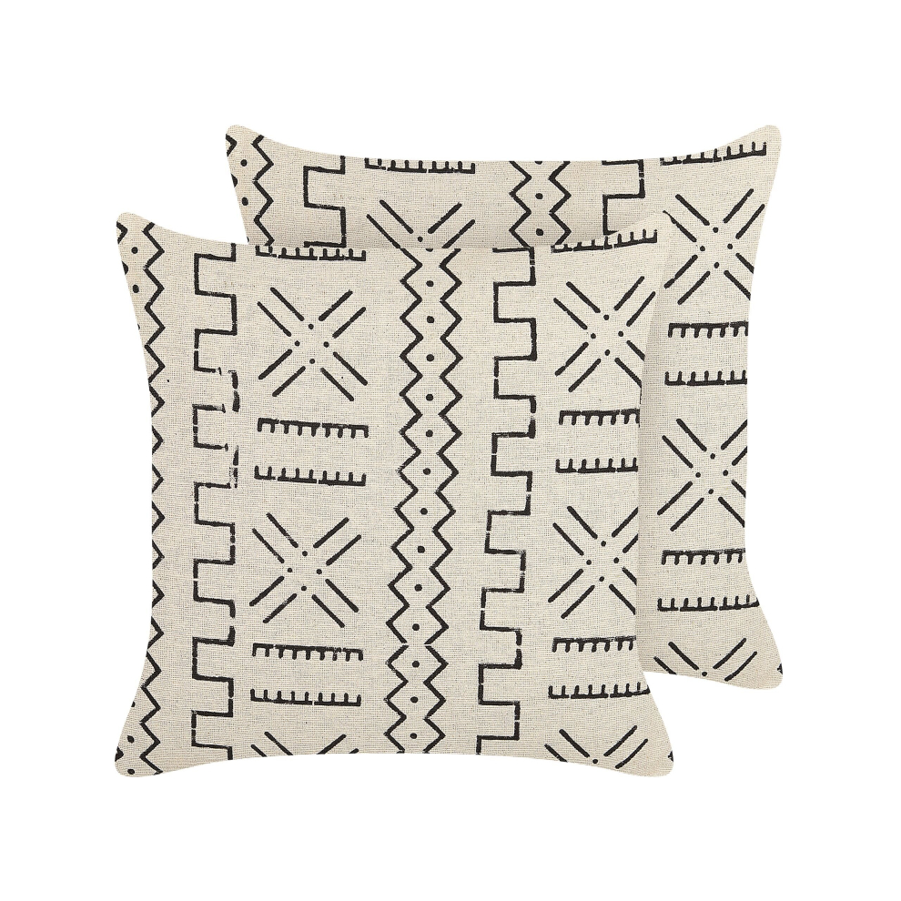 Set of 2 Cotton Cushions Geometric Pattern 45 x 45 cm White and Black MYRICA