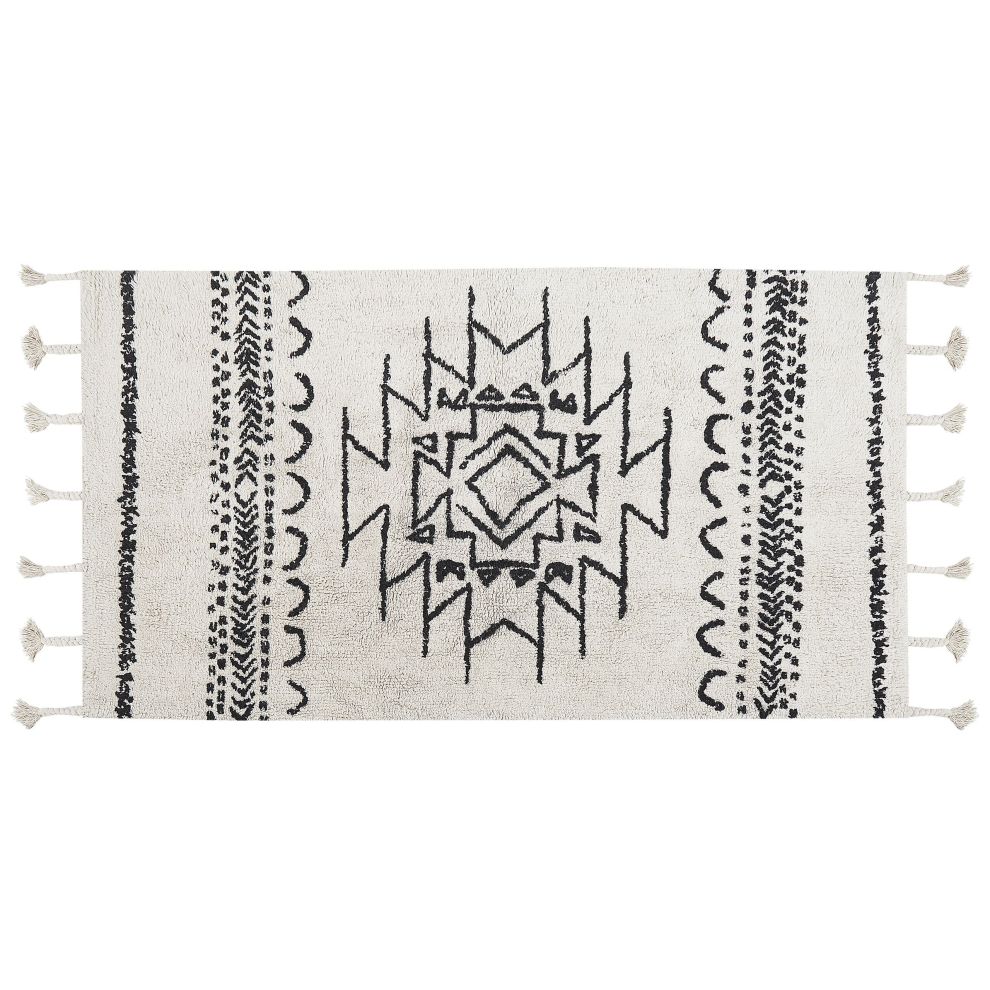 Cotton Area Rug 80 x 150 cm Black and White KHOURIBGA