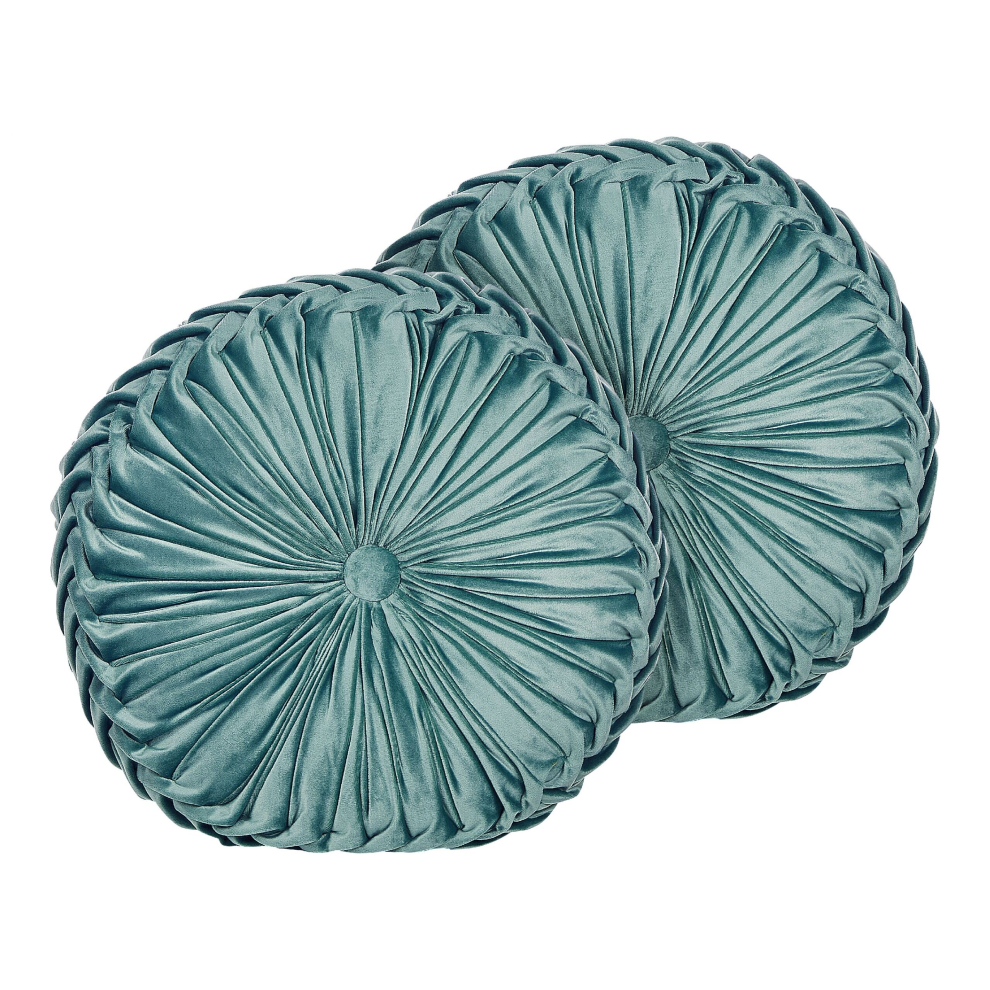 Set of 2 Velvet Cushions with Pleats 40 cm Teal UDALA