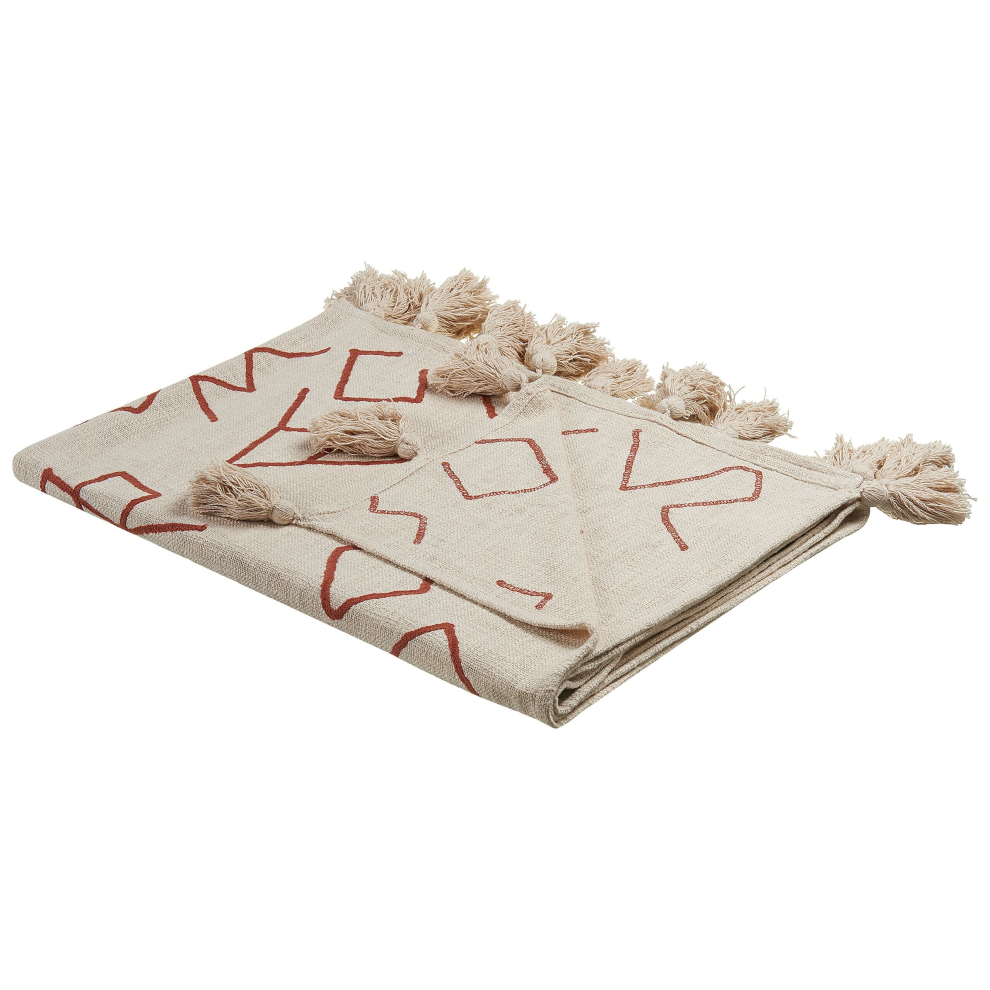Cotton Blanket 130 x 180 cm Beige with Red BHIWANI