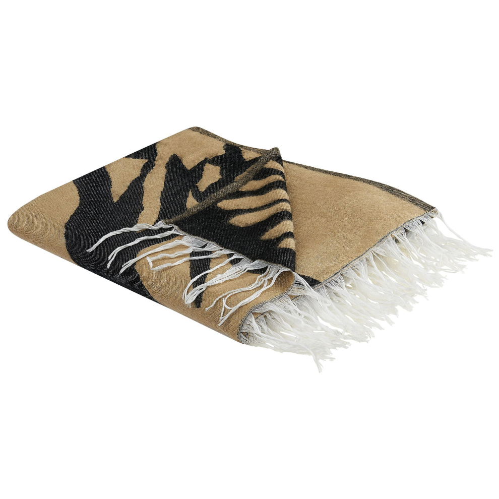 Blanket 130 x 170 cm Beige and Black KUDIYA