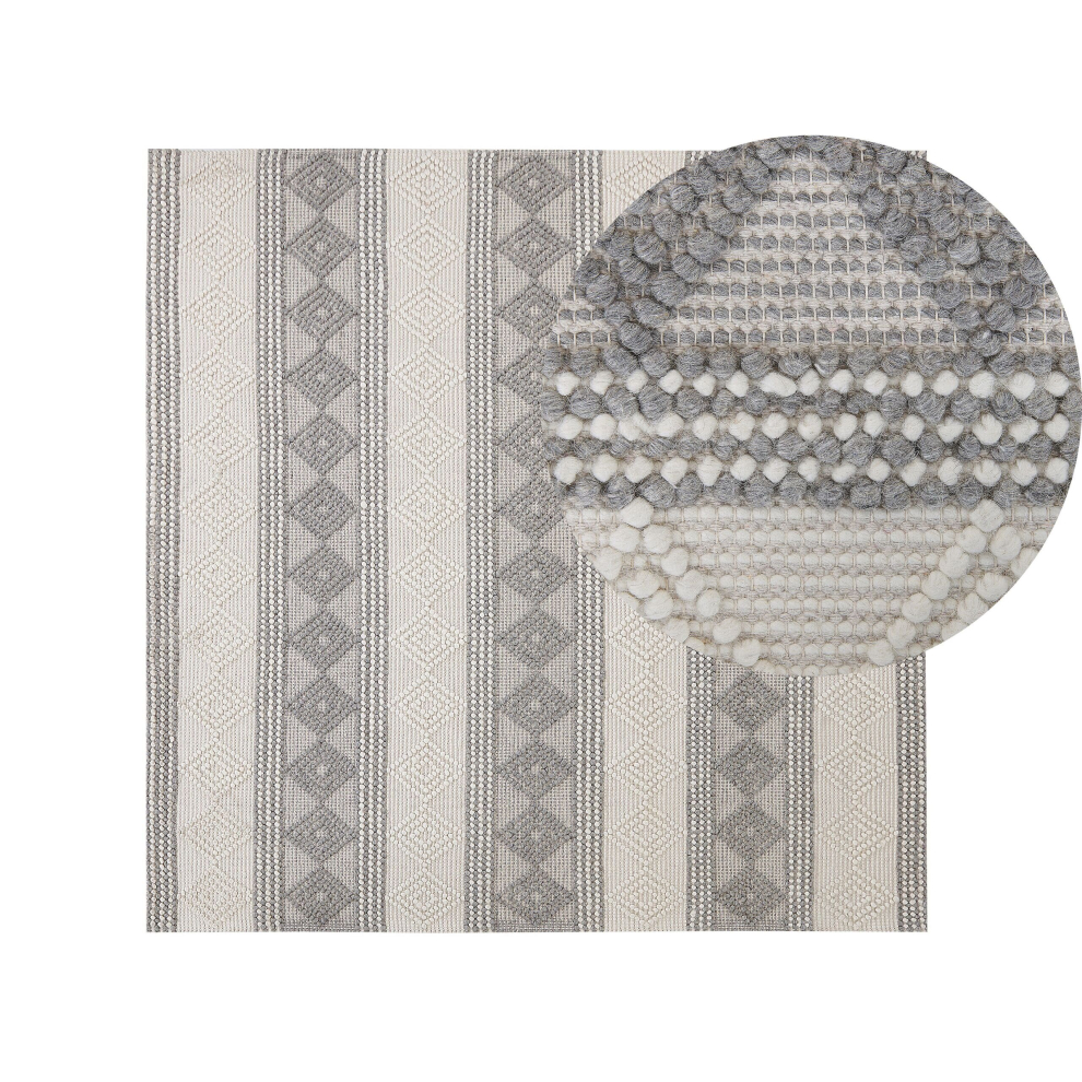 Wool Area Rug 200 x 200 cm Beige and Grey BOZOVA