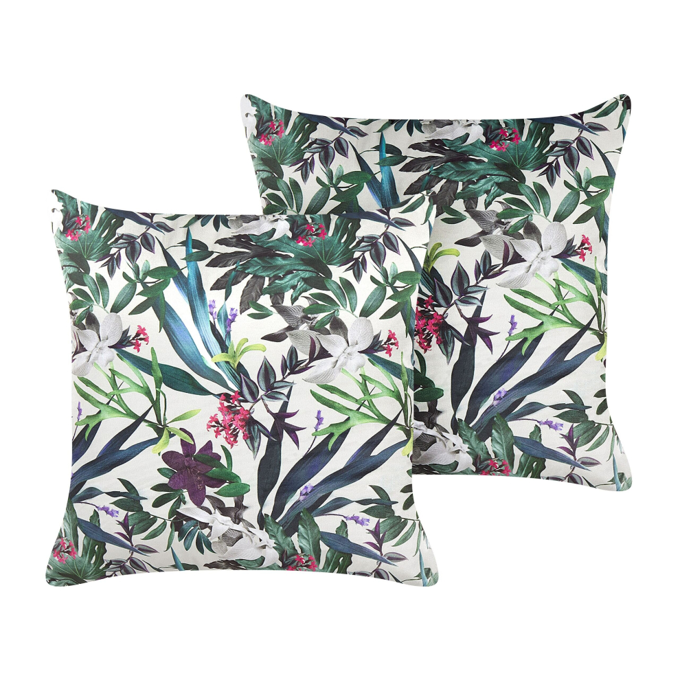 Set of 2 Velvet Cushions Leaf Pattern 45 x 45 cm Green GASTERIA