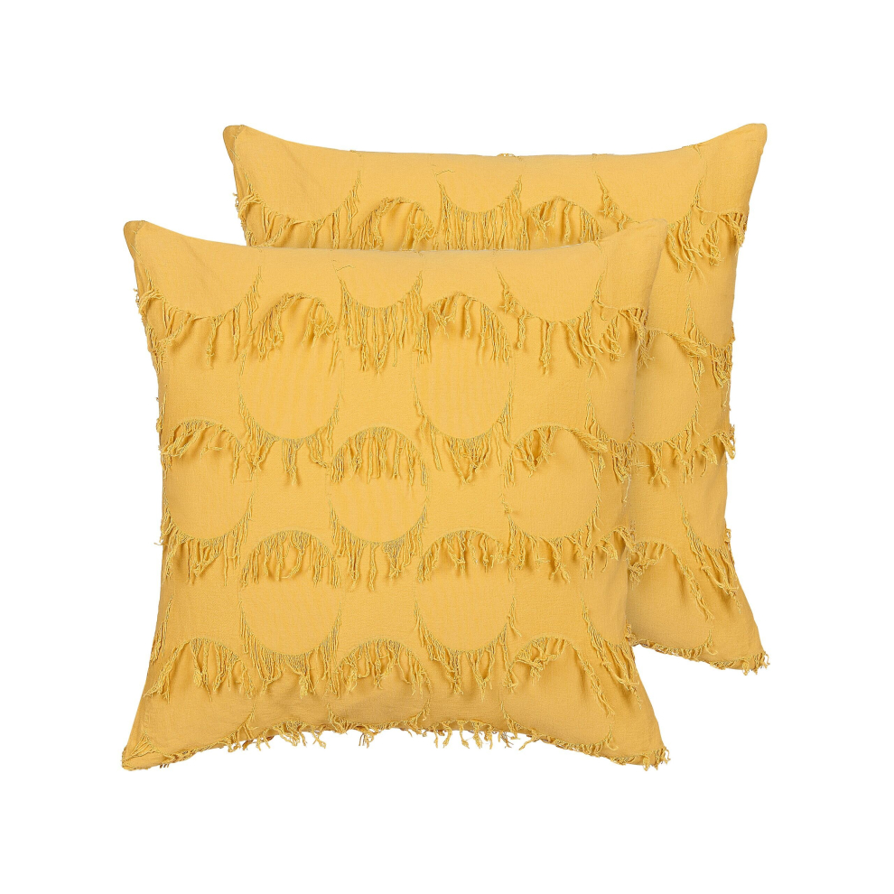 Set of 2 Cushions with Tassels 45 x 45 cm Yellow AGASTACHE