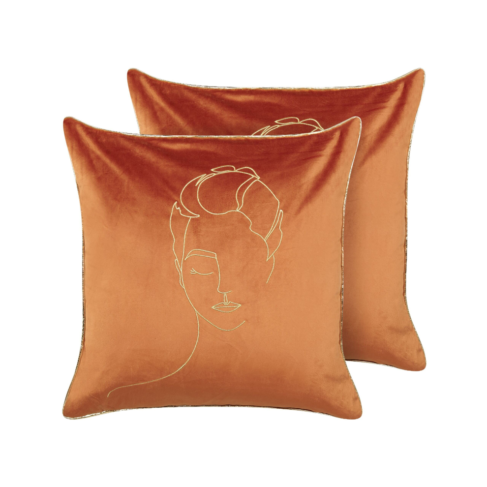 Set of 2 Velvet Cushions 45 x 45 cm Orange CROCUS