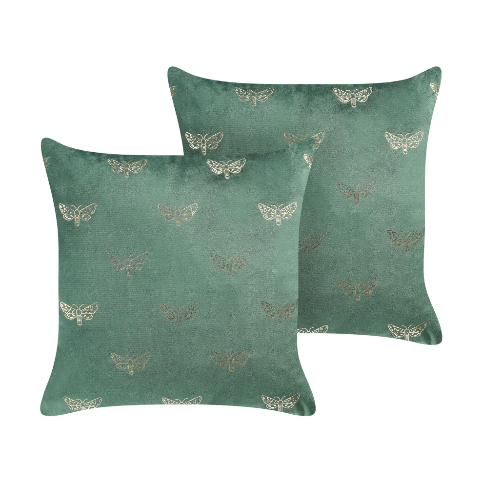 Set of 2 Velvet Cushions Butterfly Pattern 45 x 45 cm Green YUZURI