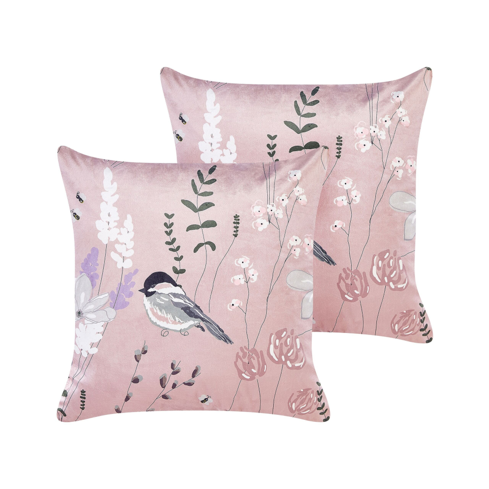 Set of 2 Velvet Cushions 45 x 45 cm Pink CYCLAMEN