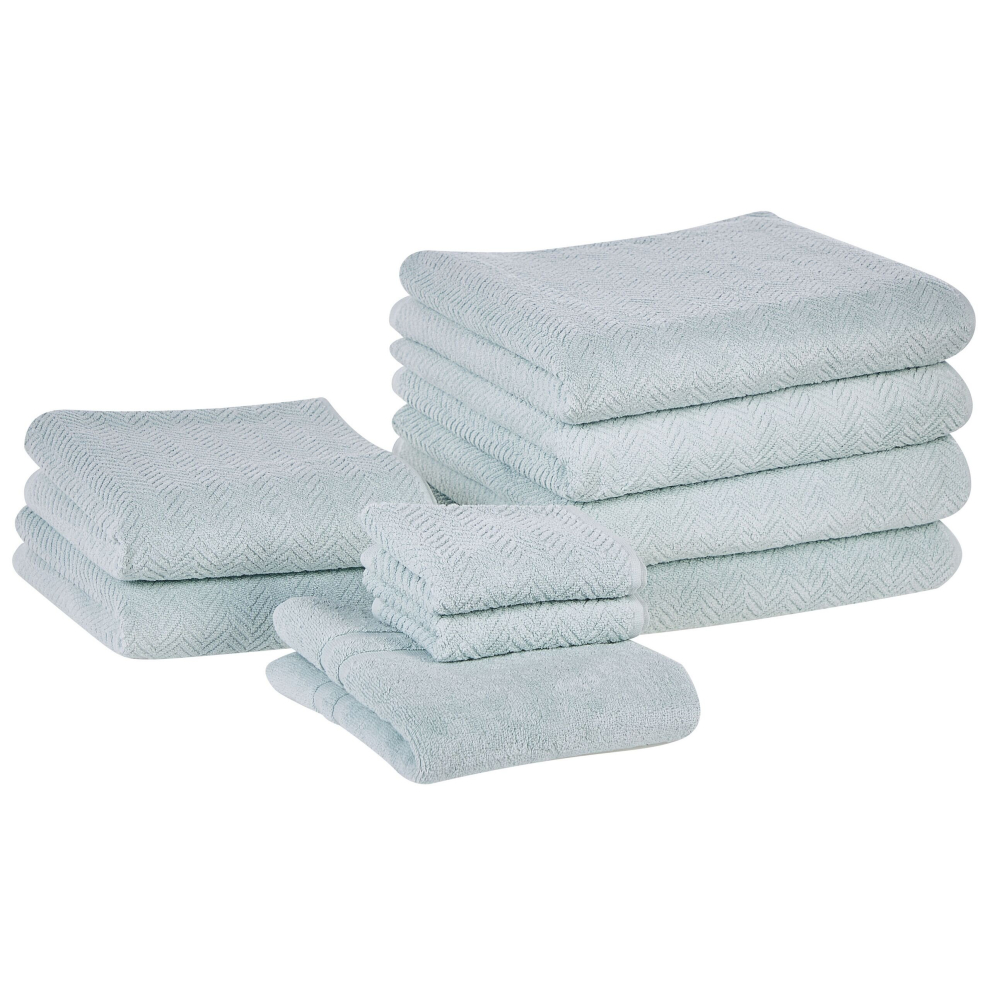 Set of 9 Cotton Terry Towels Mint Green MITIARO