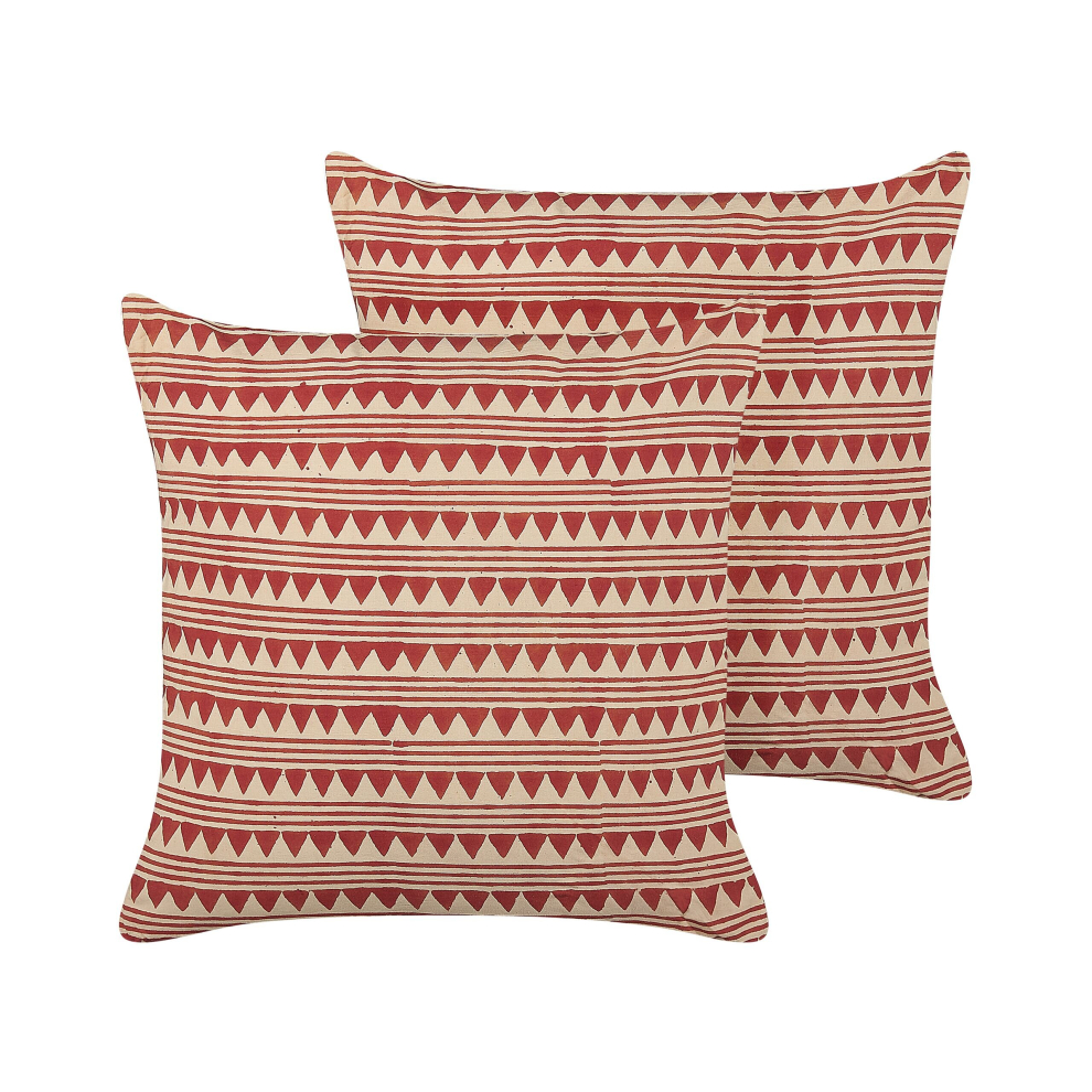 Set of 2 Cotton Cushions Geometric Pattern 45 x 45 cm Red and Beige DEGLUPTA