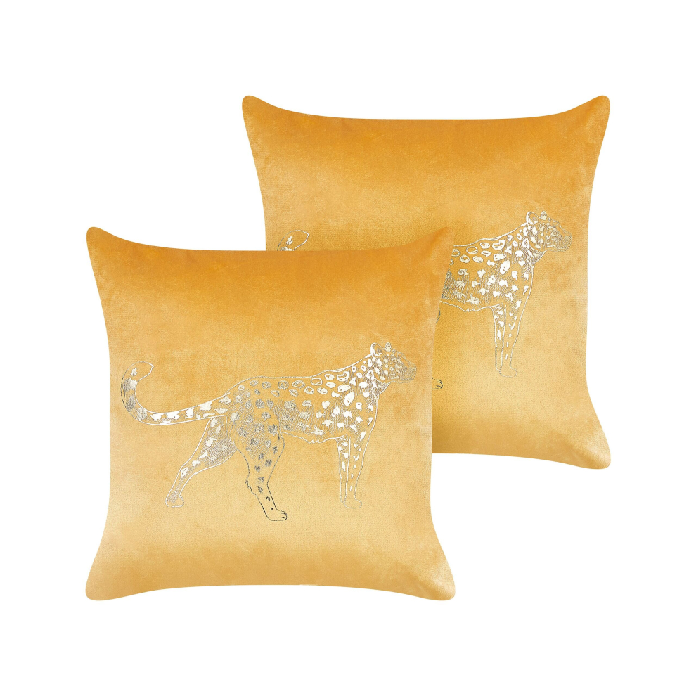 Set of 2 Velvet Cushions Animal Motif 45 x 45 cm Yellow MARULA