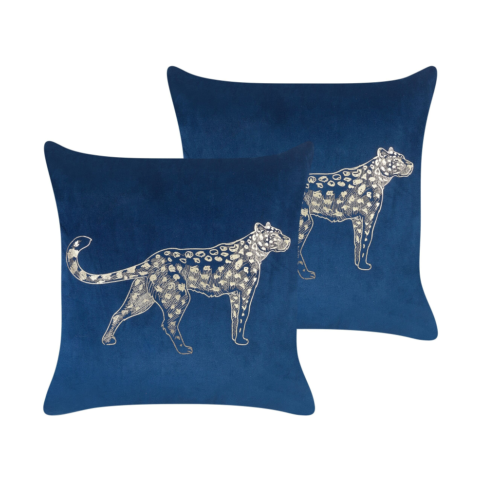 Set of 2 Velvet Cushions Animal Motif 45 x 45 cm Navy Blue MARULA
