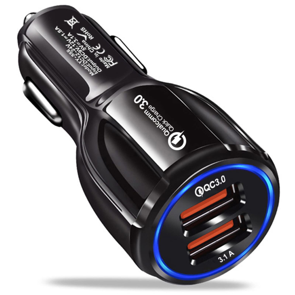 USB Car Adaptor, 2 Port USB 3.0 Car Cigarette Lighter Phone Charger 30W 5A Fast Charging Compatible with iPhone Samsung Galaxy iPad Huawei - BK-348