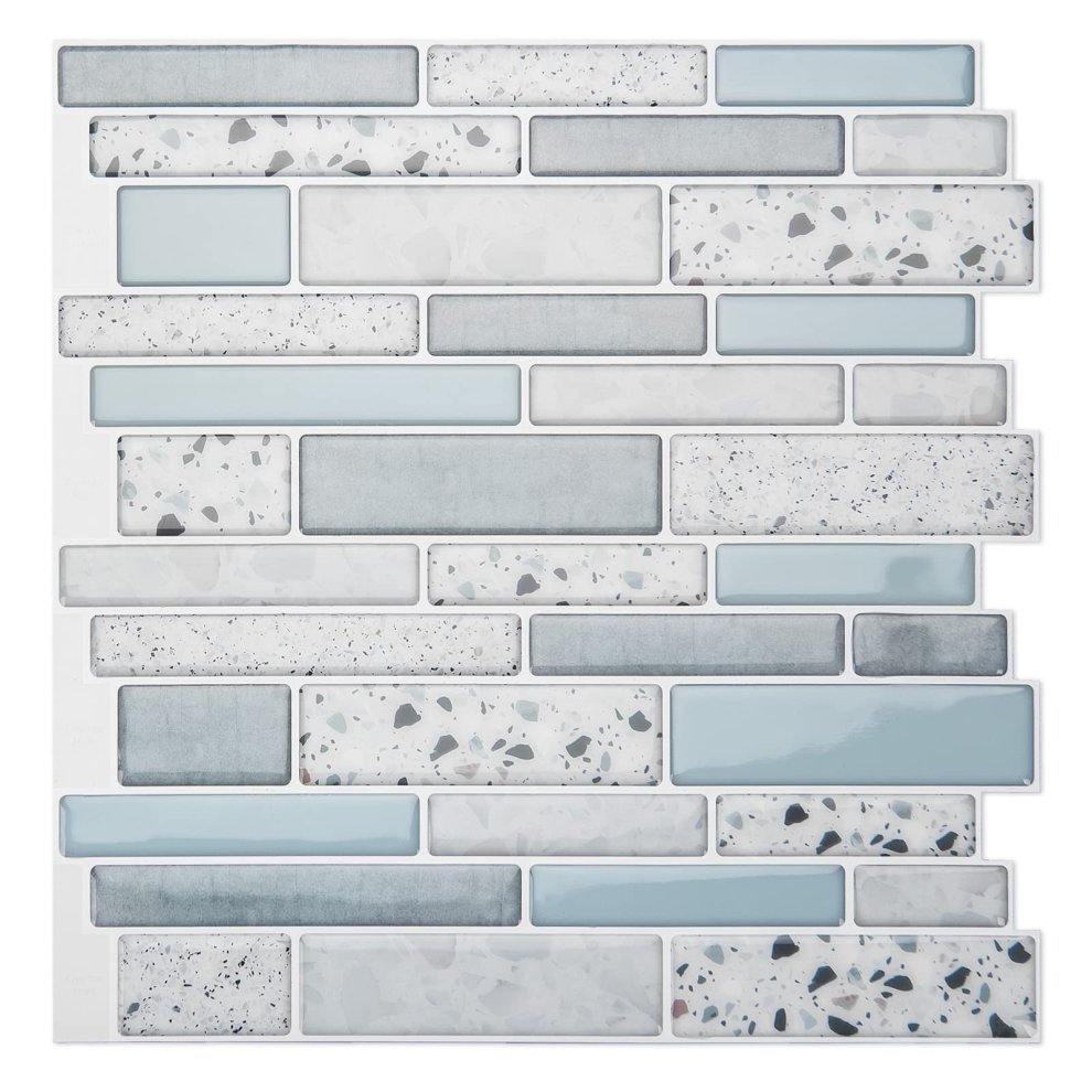 Peel And Stick Wall Tiles Splashback Self Adhesive Wall Tiles Stone Design, 10 Sheets, Marble, 30X30cm (Blue) 9023832752870