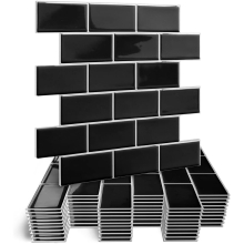 Thicker Upgrade Design Self Adhesive Wall Tiles for Kitchen Bathroom Stick on Tile Backsplash, 3D Peel and Stick Subway Tiles Black 5 Sheets