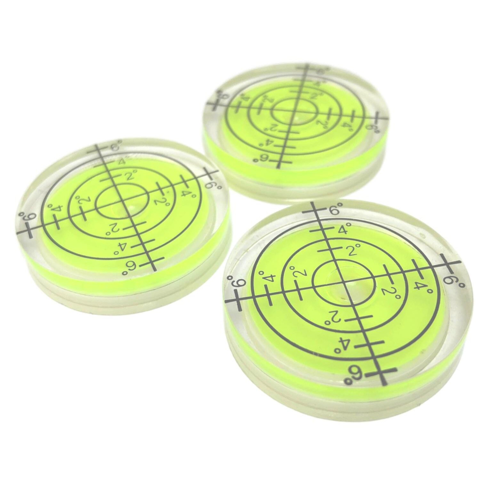 Spirit level, pack of 3, ? 32 mm diameter, precision spirit level with air bubble, mini spirit level for cameras, camping and caravans, bubble level