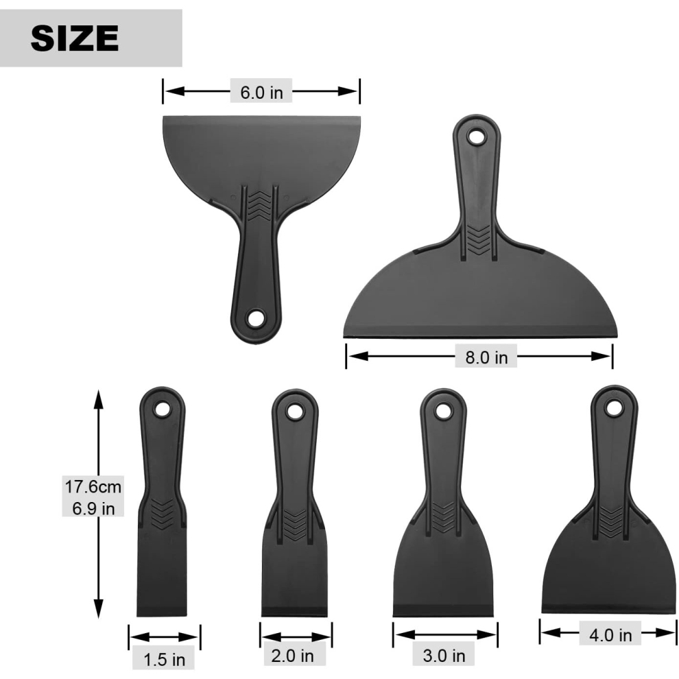 6 Pack, Plastic Paint Scraper, Plastic Scraper, Plastic Putty Knife, Putty Knife Set, Plastic Spreader, Spackle Tool. 7770197818049