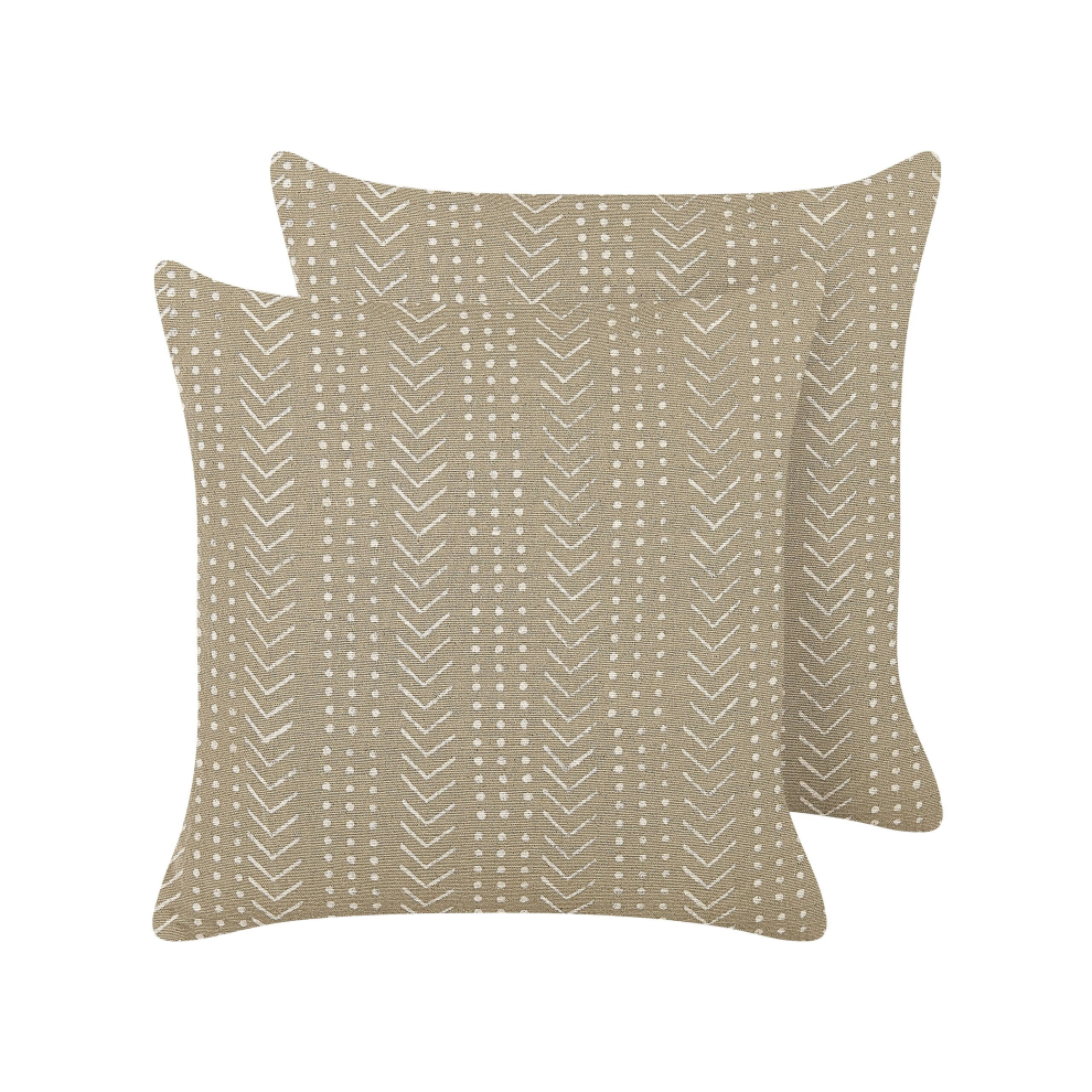 Set of 2 Cotton Cushions Geometric Pattern 45 x 45 cm Taupe SENECIO