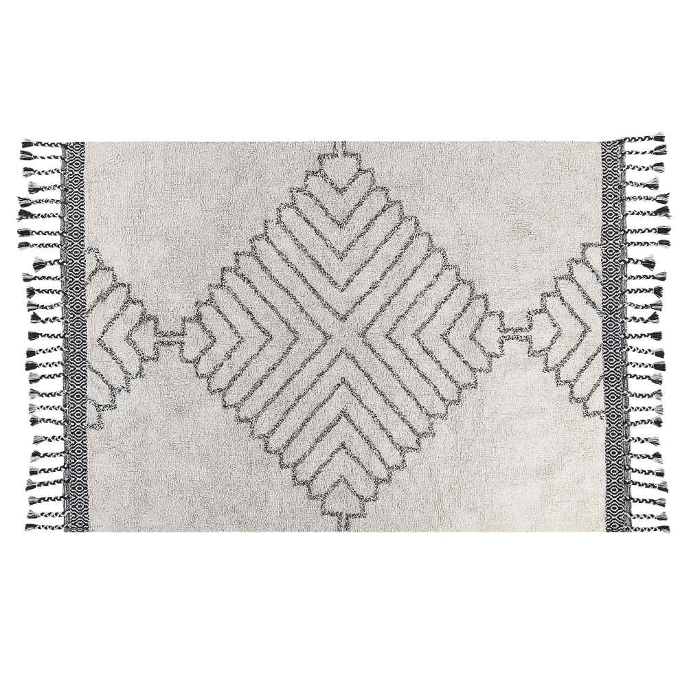 Cotton Area Rug 140 x 200 cm White and Black ERAY