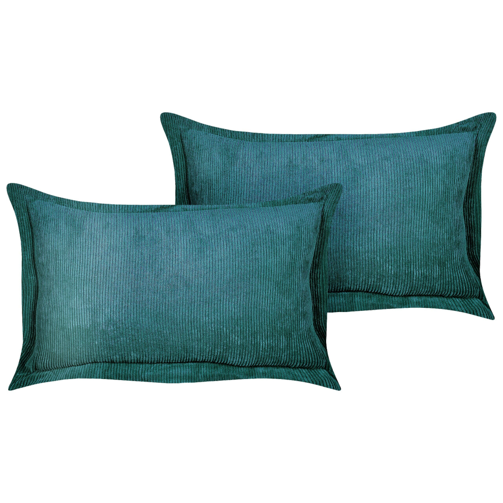 Set of 2 Corduroy Cushions 47 x 27 cm Teal ZINNIA