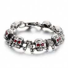 Punk Chain Rhinestone Steel Men Gothic Skull For Charm Bracelet Stainless Jewelry Vintage Bone