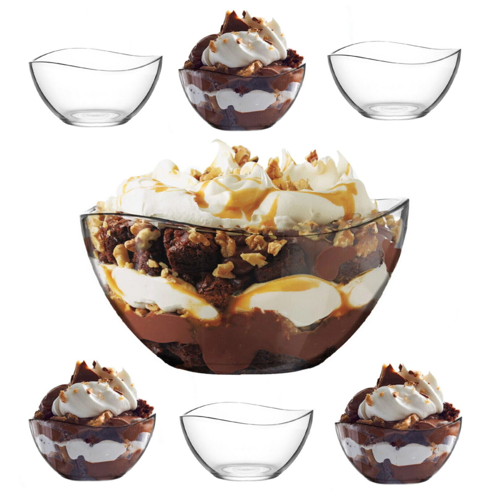 Glass Dessert Bowls Set of 7 Sundae Trifle Fruit Salad Snack Serving