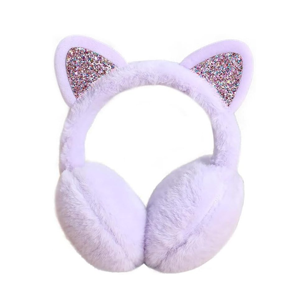 (Purple) Women's Winter Warm Cat Ear Muffs Cute Earmuff for Girls Plush Fluffy Ear Cover Cold Weather Faux Fur Cold Protection