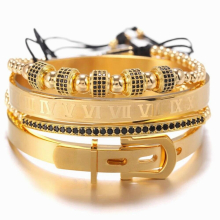 Royal King Belt Bracelet Set for Men Stainless Steel Roman Bangle Micro inlaid Braided Bracelets Jewelry