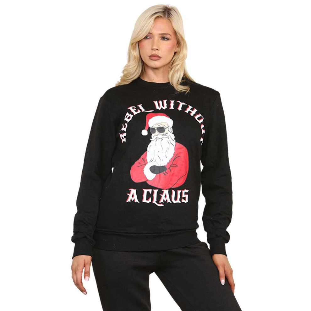 (Black  - Glass Santa, UK 14-16 (XL)) Womens Christmas Jumper Pullover Xmas Gift Top