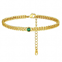 Cuban Chain Foot Chain Birthstone Womens 18K Gold-plated Thick Lock Foot Chain Round Gem Crystal Ankle Bracelet for Women CP973