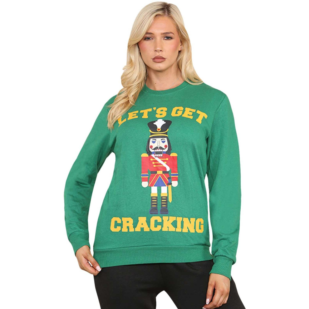 (Green - Cracking, UK 12-14 (L)) Womens Christmas Jumper Pullover Xmas Gift Top