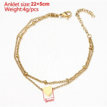 10pcs 22+5cm Double Layer Chain Heart Bracelets Mirror Polish Stainless Steel Anklet Leg Bracelets For Womens Jewelry