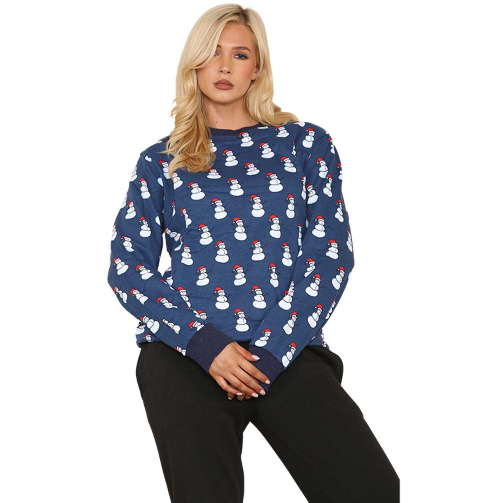 (Blue - Snow Man, UK 10-12 (M)) Womens Christmas Jumper Pullover Xmas Gift Top