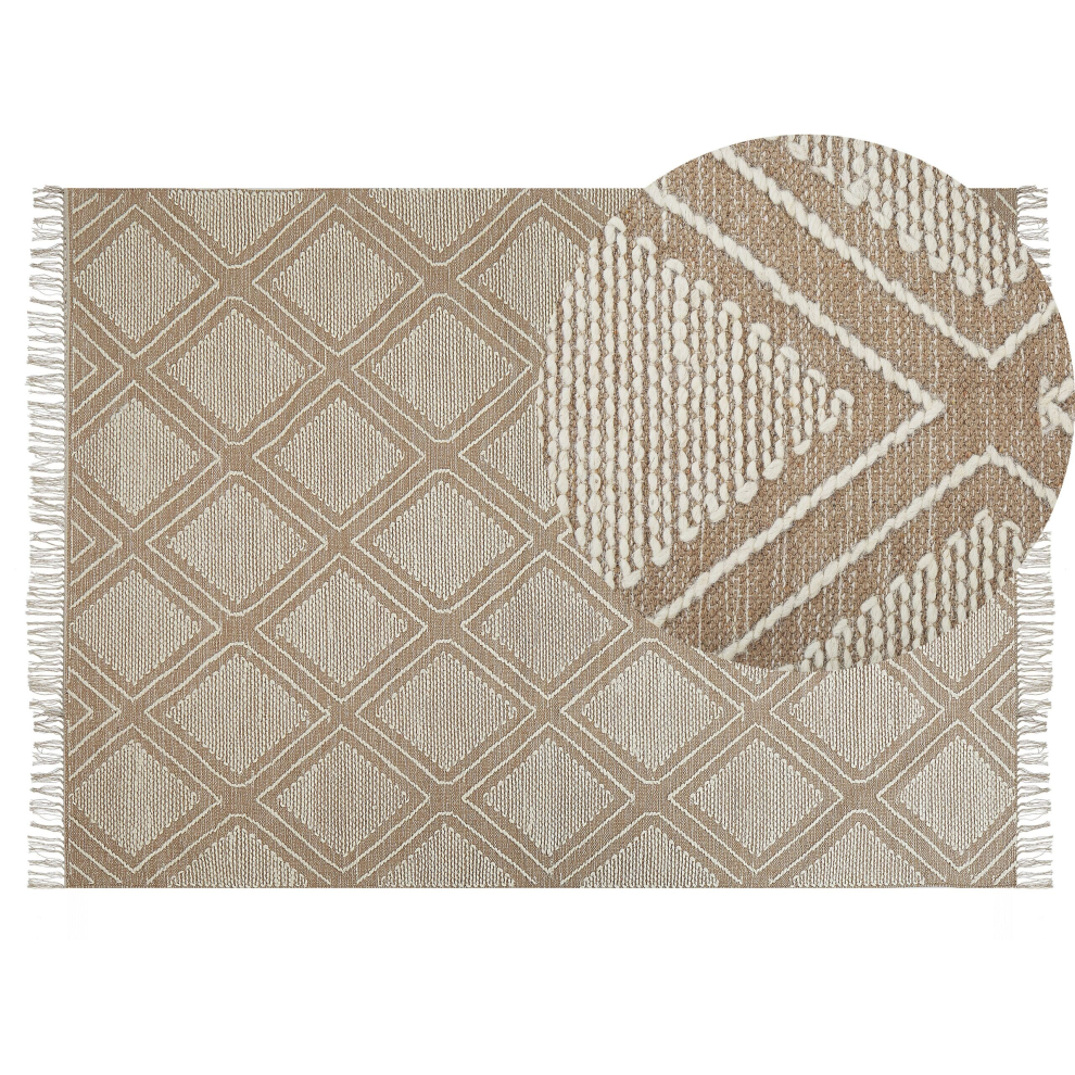 Cotton Area Rug 140 x 200 cm Beige and White KACEM